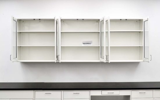 Open 15' Base Fisher Hamilton Laboratory Cabinets & 9' Wall Cabinets