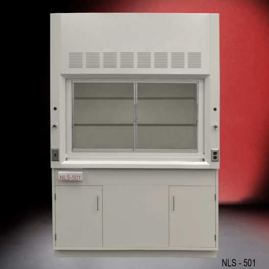 Front view of a 5 Foot Fisher American Fume Hood with one general storage cabinet