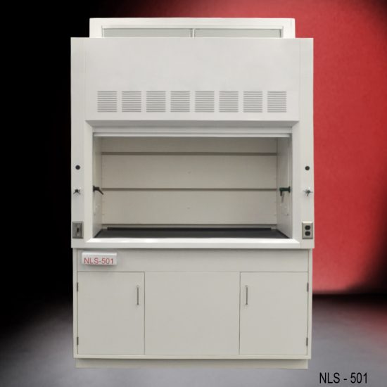 Front view of a 5 Foot Fisher American Fume Hood with one general storage cabinet