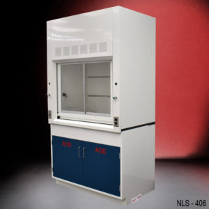 4′ Fisher American Fume Hood w/ Blue Acid Base Cabinets
