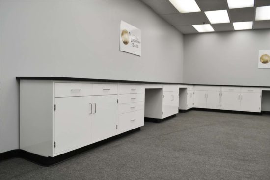 Wide view of L cabinets