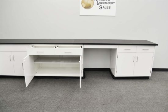 L Cabinet Display with Doors and drawers open