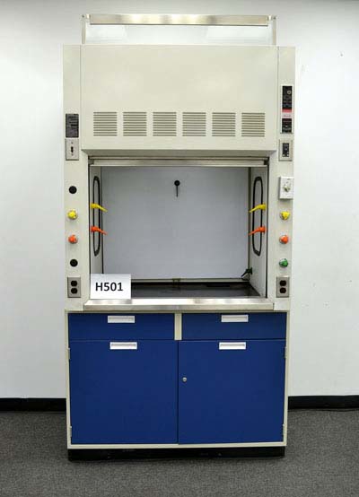 laboratory fume hood with flammable cabinets