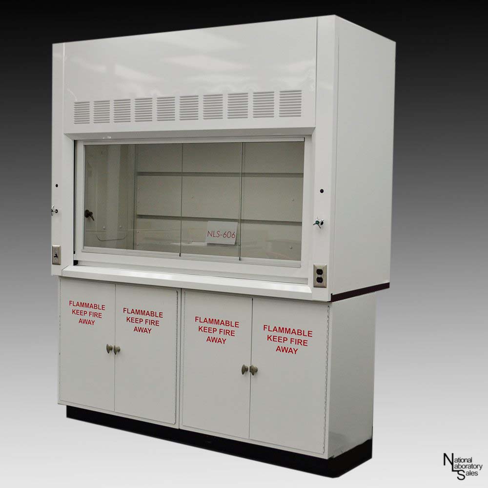 laboratory fume hood with flammable cabinets