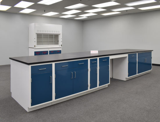 Laboratory island with desk area.