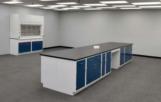 Laboratory island with desk area.