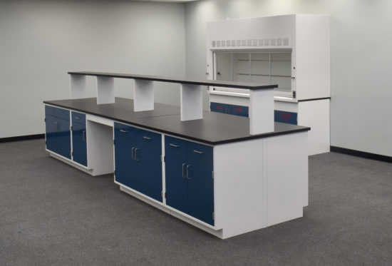 Laboratory island with desk area.