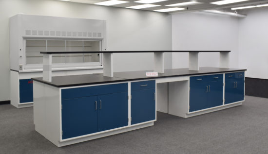 Laboratory island with desk area.