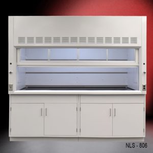 Front of 8' Fisher American Fume Hood partially closed