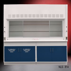 Front view of Fisher American 8' Fume Hood with flammable and general storage cabinets