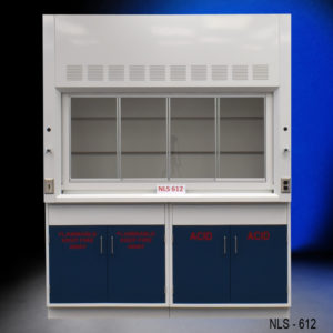 Full front of 6′ Fisher American Fume Hood w/ Flammable & Acid Storage