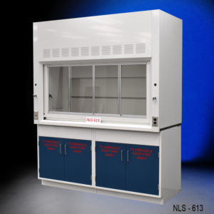 6′ Fisher American Fume Hood w/ Flammable & Acid Storage at slight angle