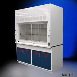 Side view of closed 6′ Fisher American Fume Hood w/ Flammable & Acid Storage
