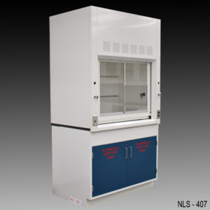 Angled Side View - 4′ Fisher American Fume Hood w/ Flammable Storage