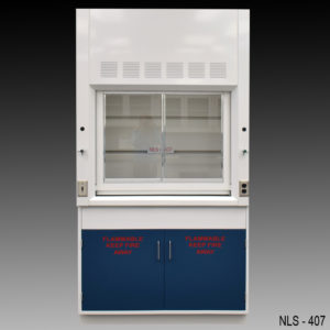 4′ Fisher American Fume Hood w/ Flammable Storage seen from front