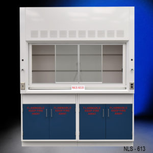Front of 6′ Fisher American Fume Hood w/ Flammable & Acid Storage nls612