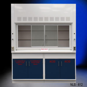 Front of 6′ Fisher American Fume Hood w/ Flammable & Acid Storage