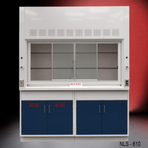 Front View #2 of 6′ Fisher American Fume Hood w/ Blue Acid & General Storage