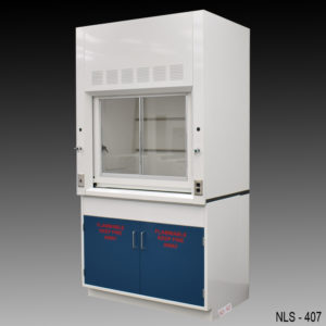Side angle of 4′ Fisher American Fume Hood w/ Flammable Storage