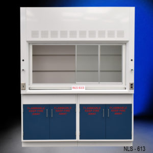 NLS613 Front of 6′ Fisher American Fume Hood w/ Flammable & Acid Storage