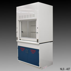 Side Angle View of 4′ Fisher American Fume Hood w/ Flammable Storage