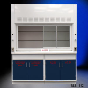 Open Front of 6′ Fisher American Fume Hood w/ Flammable & Acid Storage