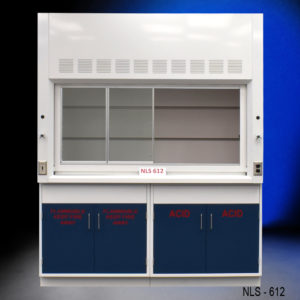 Alternate front view of 6′ Fisher American Fume Hood w/ Flammable & Acid Storage