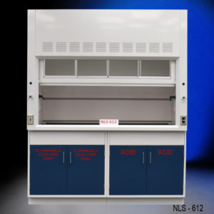 6′ Fisher American Fume Hood w/ Flammable & Acid Storage view of front