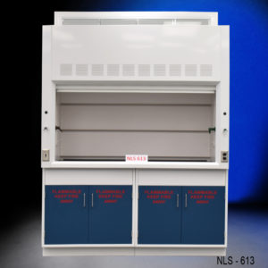 6′ Fisher American Fume Hood w/ Flammable & Acid Storage front open