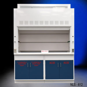 Front of NLS612 6′ Fisher American Fume Hood w/ Flammable & Acid Storage