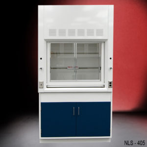 4′ Fisher American Fume Hood w/ Blue Base Cabinets - front