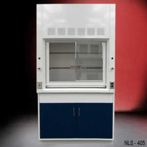 4′ Fisher American Fume Hood w/ Blue Base Cabinets front