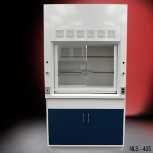 4′ Fisher American Fume Hood w/ Blue Base Cabinets - Front view