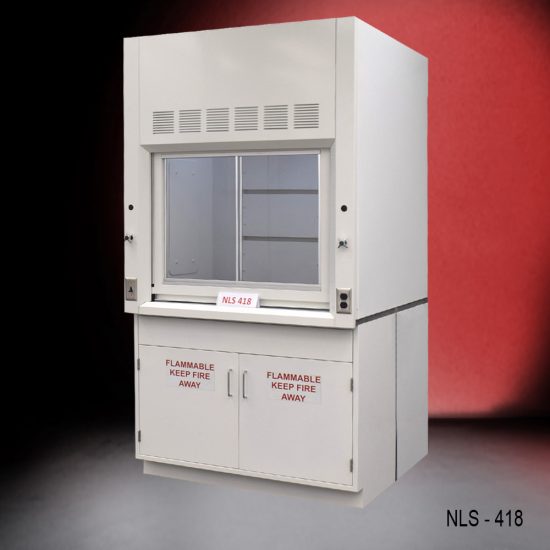 4′ x 4' Fisher American Fume Hood w/ Flammable Storage right corner view