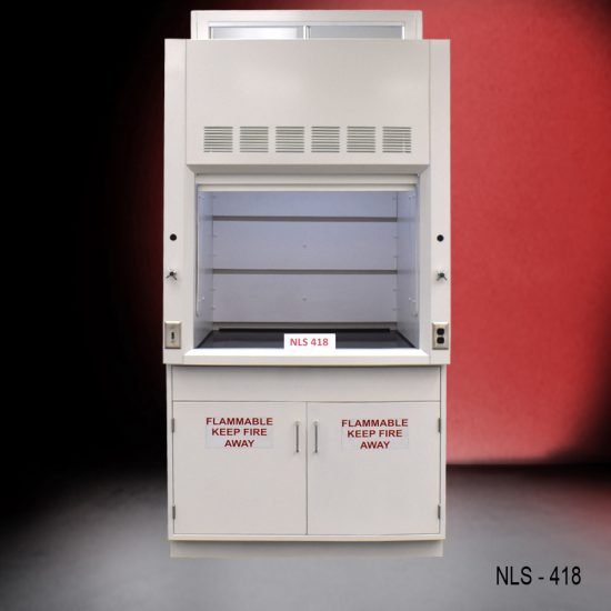 4′ x 4' Fisher American Fume Hood w/ Flammable Storage front tall view