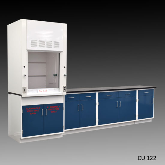 CU 122 Fume Hood with cabinets and Storage Front Angle