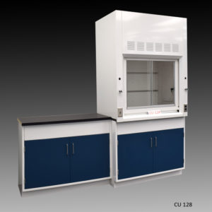 Angle View of 4' Fisher American Fume Hood w/ 4' Cabinets