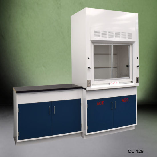 Side of 4′ Fisher American Fume Hood w/ Acid Storage & 4′ Cabinets