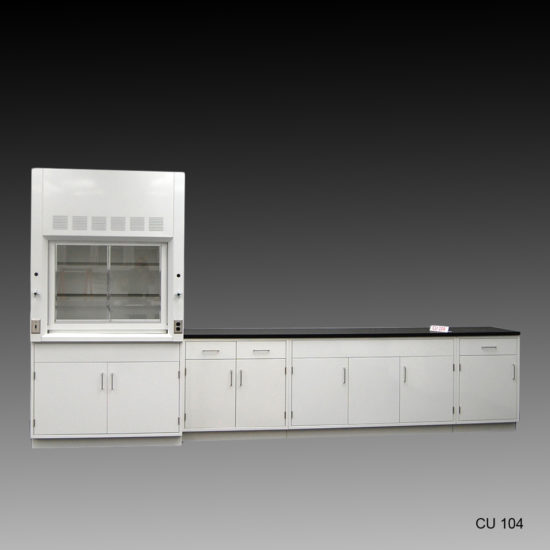 4' Fisher American Fume Hood w/ General Storage & 10' Laboratory Cabinet Group (CU-104)