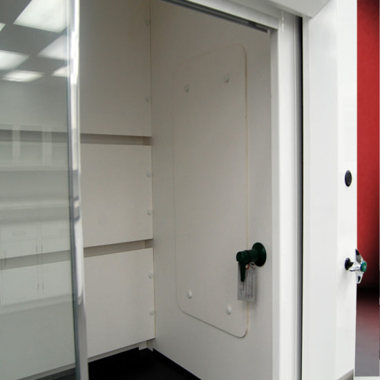 CU103 Fume Hood With Acid Storage Cabinets Inside View