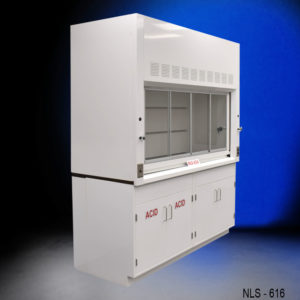 Side of 6′ Fisher American Fume Hood w/ Acid & General Storage