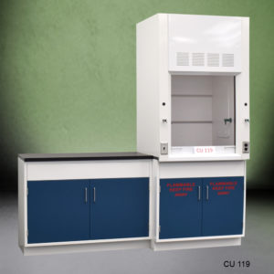 3′ Fisher American Fume Hood w/ Flammable Storage & 4′ Cabinet Group Angle Front