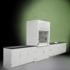 4' Fisher American Fume Hood w/ 15' Cabinets side angle