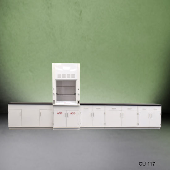 3' Fisher American Fume Hood w/ ACID Storage & 15' Laboratory Cabinets (CU-117)