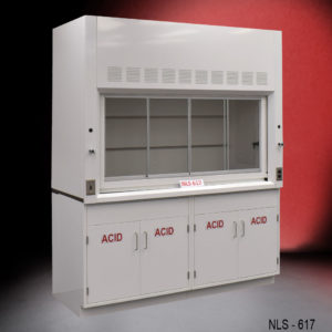 Angled SIde View of 6′ Fisher American Fume Hood w/ Acid Storage