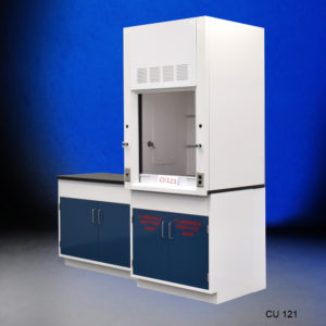 Side Angle view of 3' Fisher American Fume Hood w/ 4' Cabinets
