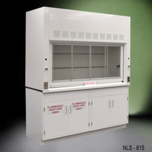 Side of 6′ x 4′ Fisher American Fume Hood w/ Flammable & General Cabinet