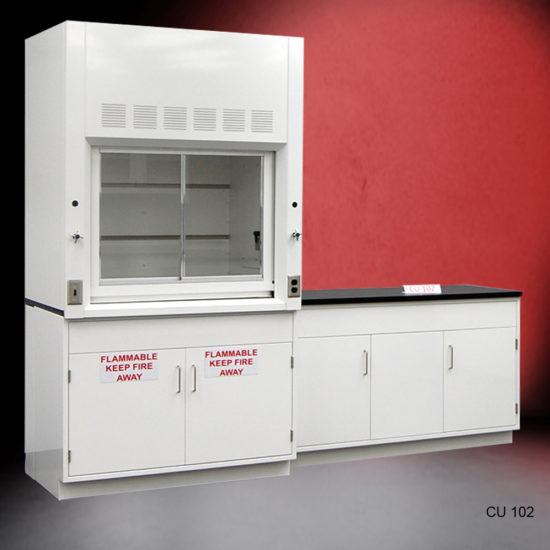 4′ Fisher American Fume Hood w/ Flammable Storage & 5′ Cabinets Alt View