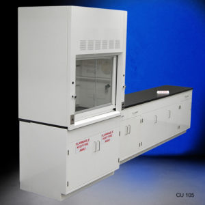Side of 4′ Fisher American Fume Hood w/ Flammable Storage & 10′ Cabinets