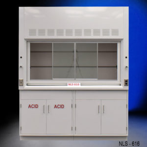 Front of NLS616 6′ Fisher American Fume Hood w/ Acid & General Storage